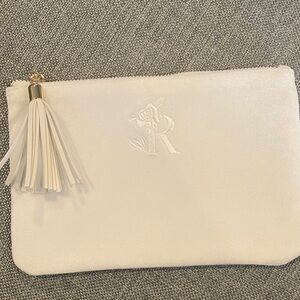 Rosebud Women white velvet pouch with tasseled zipper